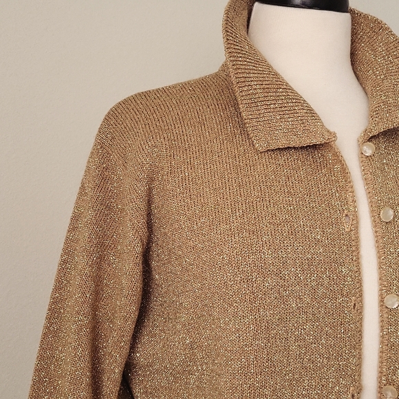 Bentley Vintage Gold Sparkle Cardigan Sweater Button down Collar Size Large - Picture 3 of 5